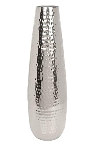 Hosley Teardrop Hammered Metal Vase with 16.5-Inch Height Elegant Centerpiece for Floral Arrangements and Statement Home Decor Sophistication in Silver - Image 1