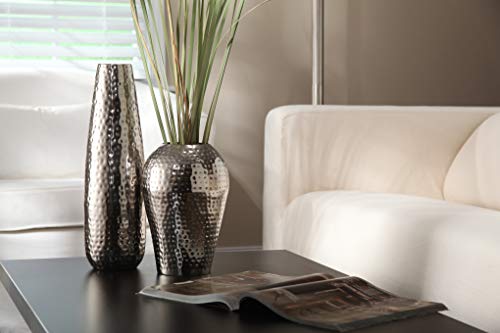 Hosley Teardrop Hammered Metal Vase with 16.5-Inch Height Elegant Centerpiece for Floral Arrangements and Statement Home Decor Sophistication in Silver - Image 2
