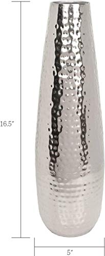 Hosley Teardrop Hammered Metal Vase with 16.5-Inch Height Elegant Centerpiece for Floral Arrangements and Statement Home Decor Sophistication in Silver - Image 3