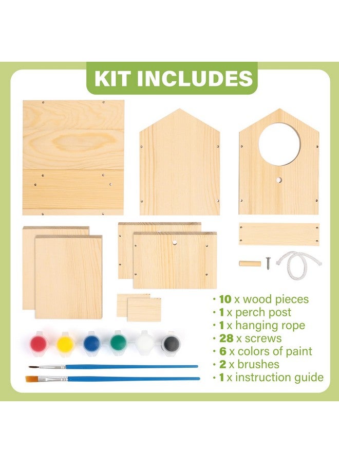 LotFancy Bird House Kit, DIY Wooden Birdhouse Kits, Arts and Crafts Painting Kits for Kids Ages 4+, Build and Paint, Including Paints & Brushes - Image 2
