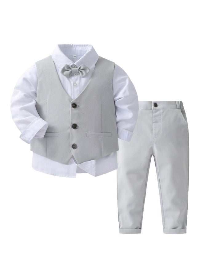 Kids Boys 4 Piece Gentleman Outfit Long Sleeve White Shirt with Bowtie Pointed Hem Vest and Long Pants Suit 