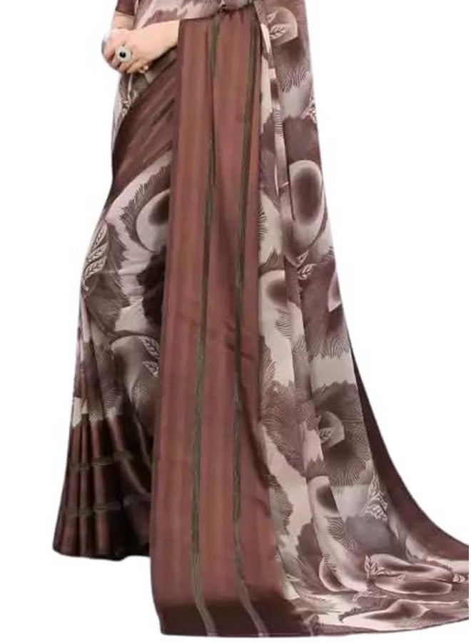 Sanjana Silks Women's Sattin patta With Georgette Saree With Unstiched Blouse Piece (TAPI-COFFEE)  - Image 5
