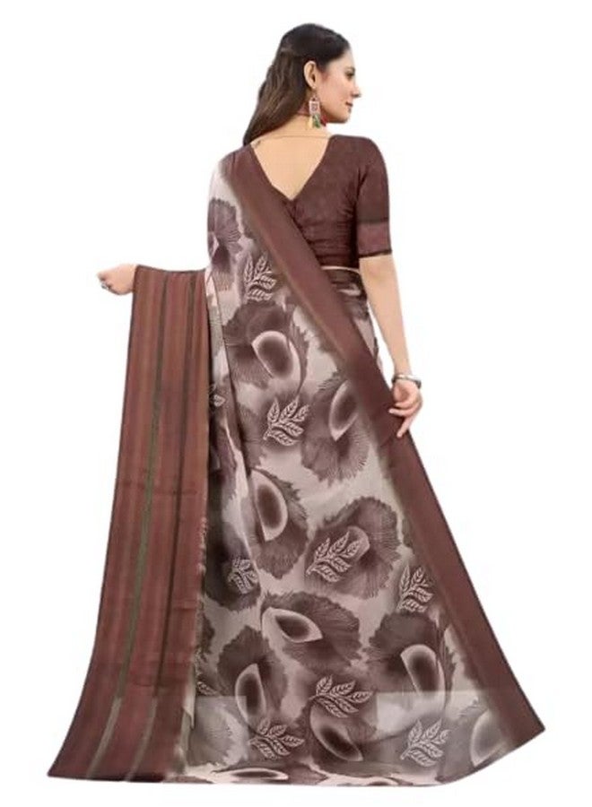 Sanjana Silks Women's Sattin patta With Georgette Saree With Unstiched Blouse Piece (TAPI-COFFEE)  - Image 4