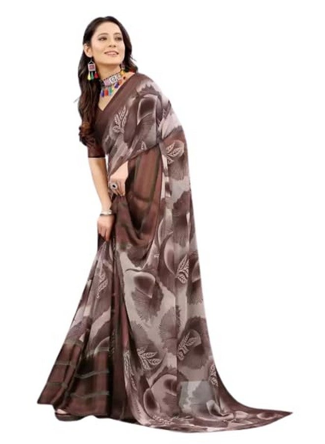 Sanjana Silks Women's Sattin patta With Georgette Saree With Unstiched Blouse Piece (TAPI-COFFEE)  - Image 2