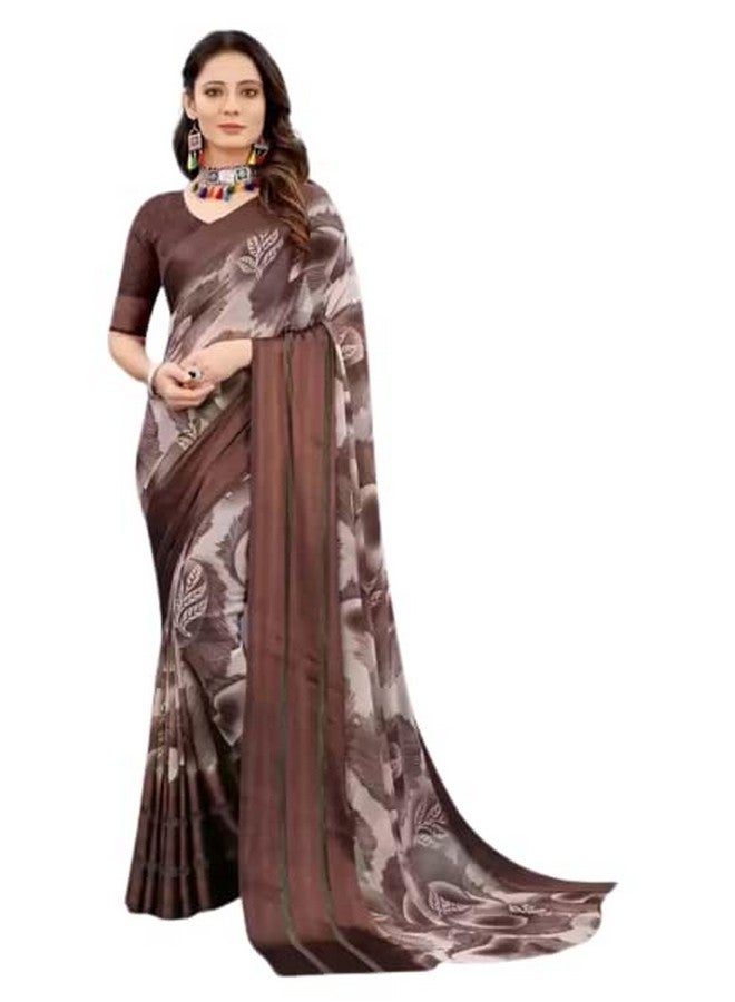 Sanjana Silks Women's Sattin patta With Georgette Saree With Unstiched Blouse Piece (TAPI-COFFEE)  - Image 1