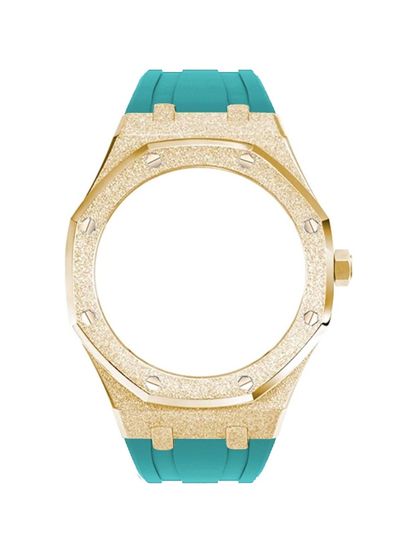 AROAQ GA2100 Metal Watch Band Case Replacement Kit, Stainless Steel Strap Bezel Accessories, Frosted Surface Stainless Steel Bracelet Case Mod For Shock, (Frost Gold Gold Shell Tiffany Blue Tape)  - Image 1