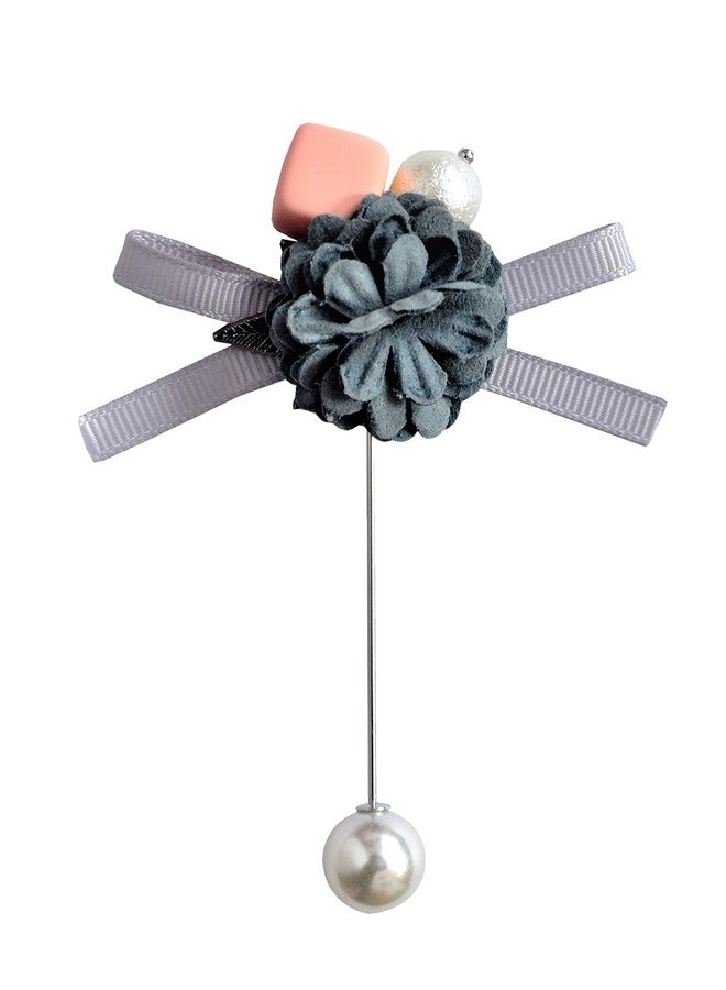 DeePerfetto Suede GREYNITE Flower Lapel PIN Boutonniere for Men - Image 2