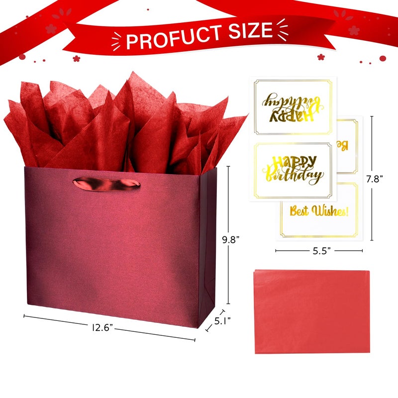 Linelglobal Red Gift Bag with Tissue Paper Solid Color Silky for Women Men Boutique, Birthday, Anniversary, Wedding, Valentine's Day13 - Image 2