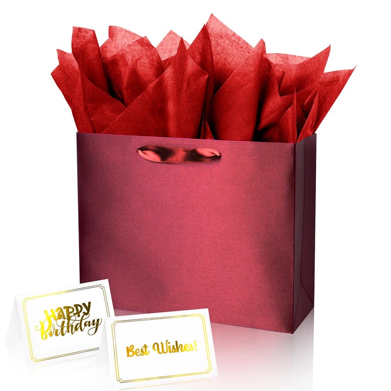 Linelglobal Red Gift Bag with Tissue Paper Solid Color Silky for Women Men Boutique, Birthday, Anniversary, Wedding, Valentine's Day13 - Image 1