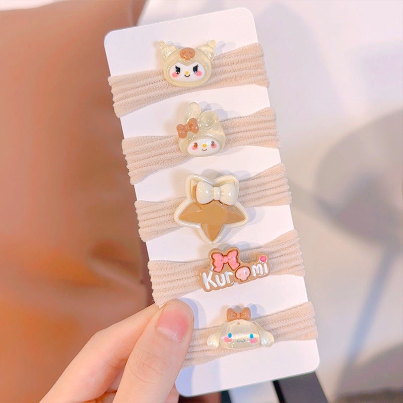 Loquat Chic Kromi Bunny Bow Hair Tie for Kids Kuromi 5-pack