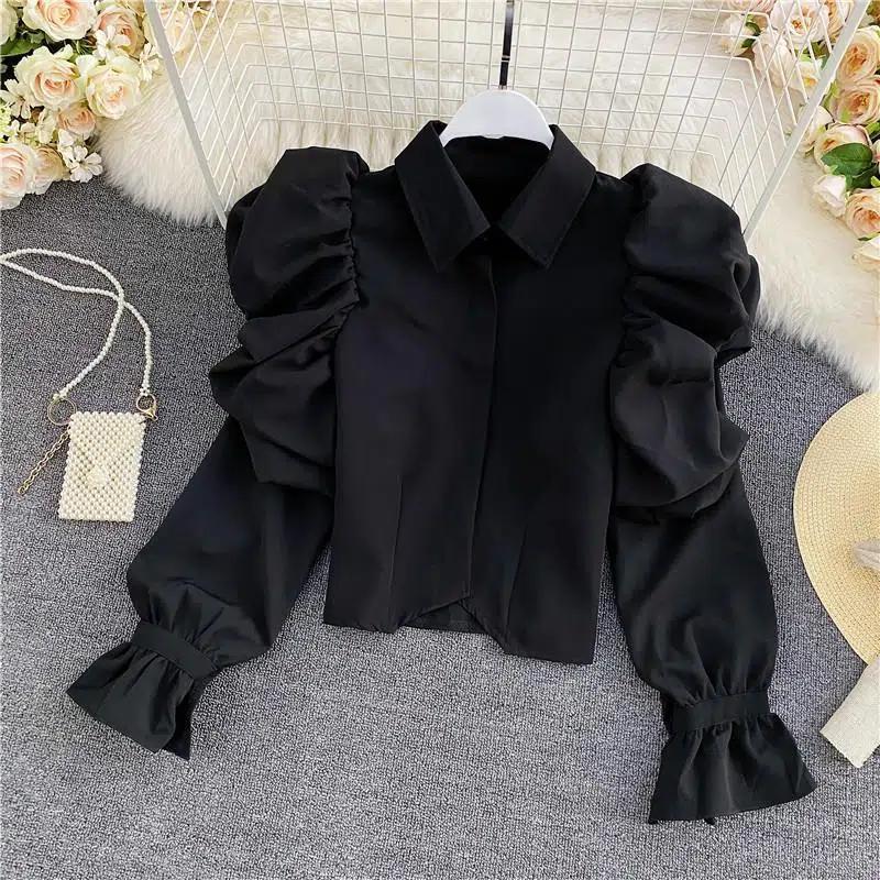 Spring and Autumn New Elegant Elegant Retro Court Style Puff Sleeve Top Womens Retro Lel Styish Short Shirt Trendy White - Image 2