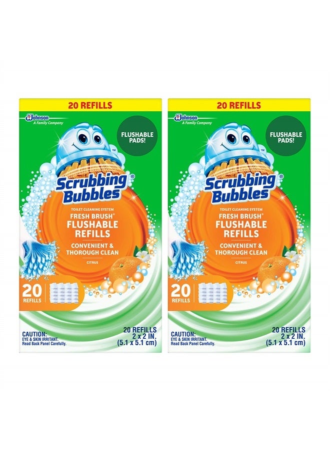 Scrubbing Bubbles Flushable Toilet Wand Refills, Fresh Brush Toilet Cleaner Refill Pads, Cleans Limescale & Fights Odors, Citrus Scent, 20 Count, Pack of 2 - Image 1