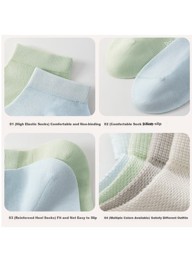 Miiow 5 Double Mint Factor Socks For Women, Summer Mesh Boat Socks, Breathable Ice Silk Socks, Odor-resistant Solid Color Short Socks - Image 3