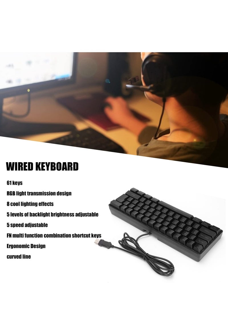 Houmt - Computer Mechanical Keyboard 61-Keys Wired Waterproof RGB Backlit Gaming Keyboard for Work/Gaming Model K401 - Image 1