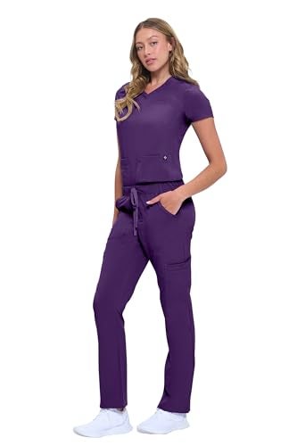 Natural Uniforms Womens 11 Pocket Cool Stretch Cargo Scrub Set (Eggplant, Medium) - Image 3