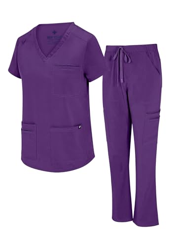 Natural Uniforms Womens 11 Pocket Cool Stretch Cargo Scrub Set (Eggplant, Medium) - Image 1