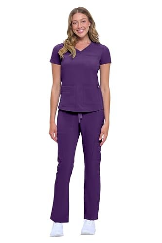 Natural Uniforms Womens 11 Pocket Cool Stretch Cargo Scrub Set (Eggplant, Medium) - Image 2