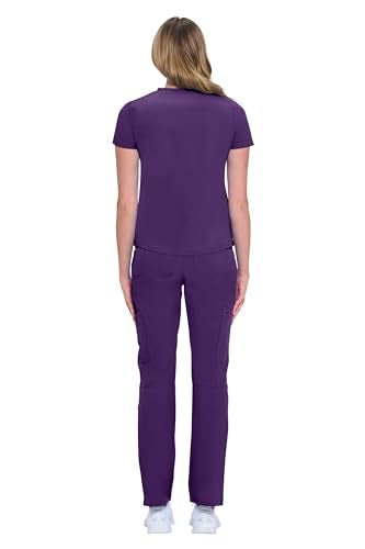 Natural Uniforms Womens 11 Pocket Cool Stretch Cargo Scrub Set (Eggplant, Medium) - Image 4