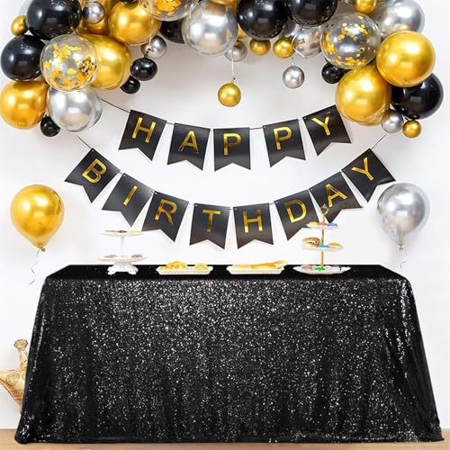 SoarDream Black Sequin Tablecloth 90x156 Inch Rectangle Wedding Tablecloth for Birthday Baby Shower Graduation Indoor Outdoor Halloween Party Table Decorations