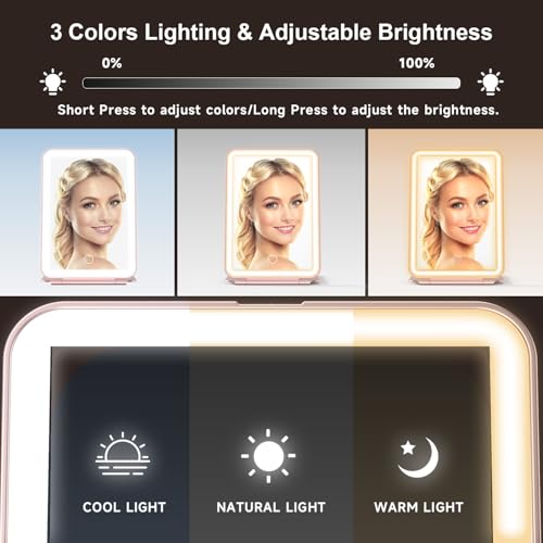 Mocado LED Foldable Travel Makeup Mirror - 5x7 inches 3 Colors Light Modes USB Rechargeable Touch Screen, Portable Tabletop Cosmetic for Travel, Cosmetic, Office (Rose Gold) - Image 5