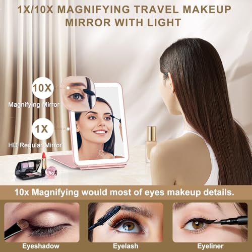 Mocado LED Foldable Travel Makeup Mirror - 5x7 inches 3 Colors Light Modes USB Rechargeable Touch Screen, Portable Tabletop Cosmetic for Travel, Cosmetic, Office (Rose Gold) - Image 2
