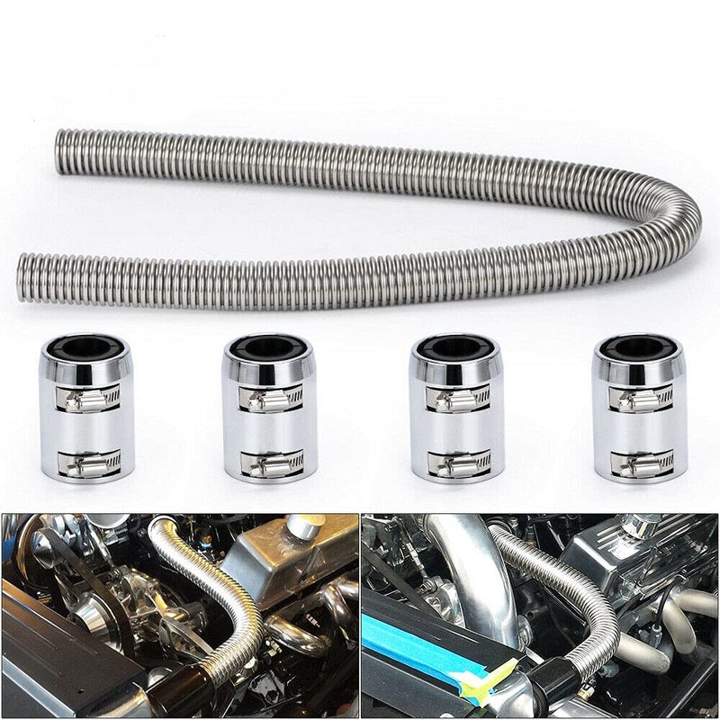 WENJTP Universal 48inch Flexible Radiator Hose Kit with 134 112 114 Chrome Caps Stainless Steel HTRACING silver