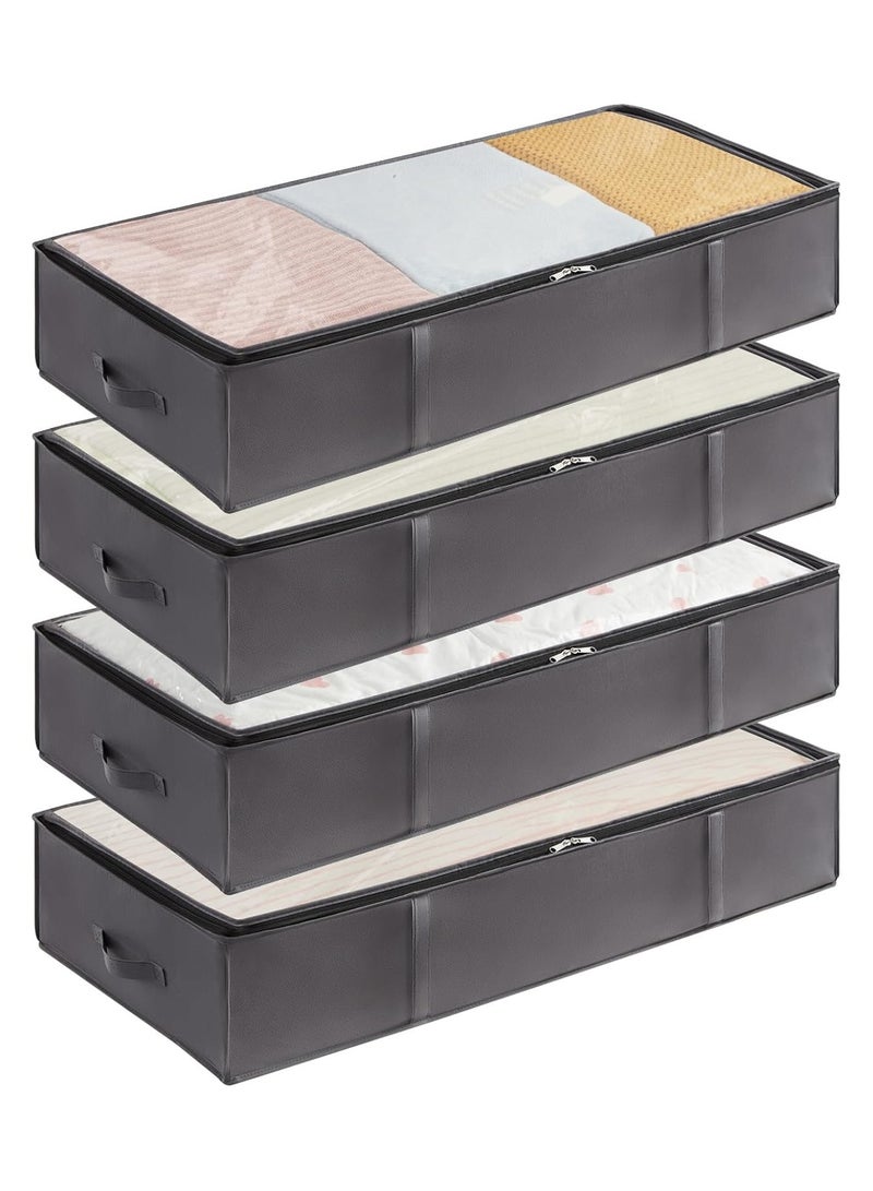 يلا جوي 90 لترًا، عبوة من 4 حاويات تخزين أسفل السرير، حقائب تخزين بطانيات كبيرة السعة بمقبض معزز، تنظيم وتخزين الألحفة والملاءات والملابس وغرفة النوم والسكن الجامعي، لون رمادي - Image 1