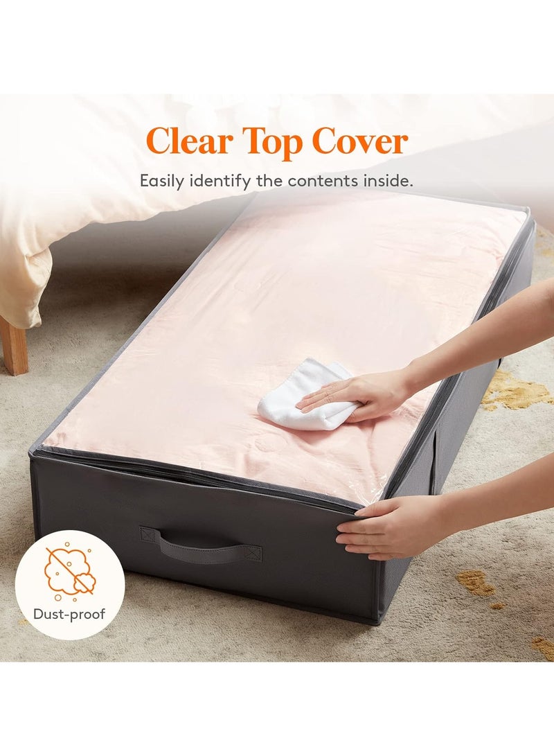 يلا جوي 90 لترًا، عبوة من 4 حاويات تخزين أسفل السرير، حقائب تخزين بطانيات كبيرة السعة بمقبض معزز، تنظيم وتخزين الألحفة والملاءات والملابس وغرفة النوم والسكن الجامعي، لون رمادي - Image 2