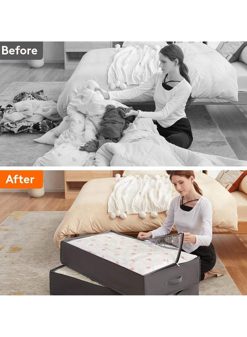 يلا جوي 90 لترًا، عبوة من 4 حاويات تخزين أسفل السرير، حقائب تخزين بطانيات كبيرة السعة بمقبض معزز، تنظيم وتخزين الألحفة والملاءات والملابس وغرفة النوم والسكن الجامعي، لون رمادي - Image 5