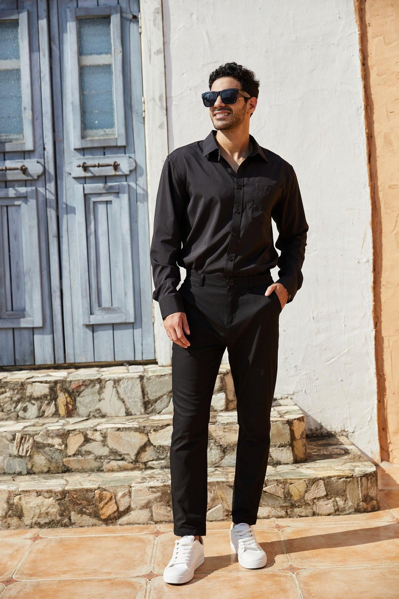 Percle Mens Slim Fit Dress Pants Casual Business Skinny Stretch Suit Pants Golf Pants Black - Image 2