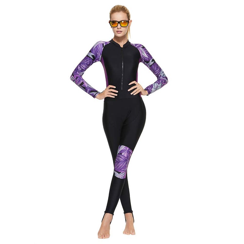 Skyone Full Body Scuba Rash Guard Dive Skin UV Swimwear Sport Skins for Men Women, Long Sleeve One Piece Front Zipper Diving Wetsuit for Surfing Swimming Snorkeling Canoeing (Womenâ€™s Purple, M) - Image 4