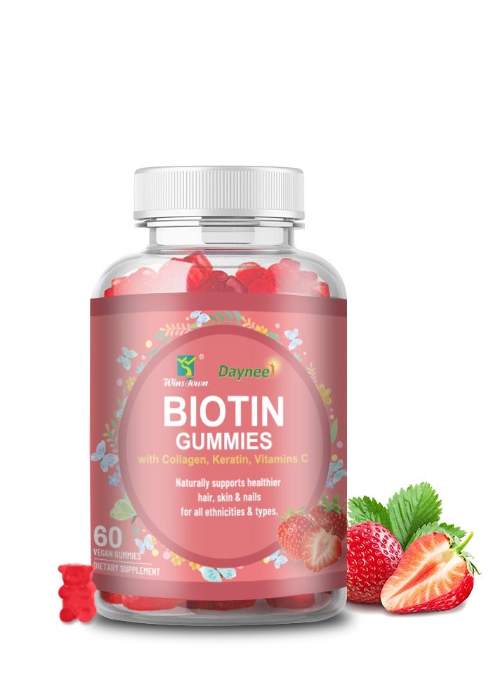 ديني علكات البيوتين مع فيتامينات الكولاجين والكيراتين، تدعم بشكل طبيعي الشعر والبشرة والأظافر الأكثر صحة، مكمل غذائي لدعم الصحة 60 علكة - Image 1