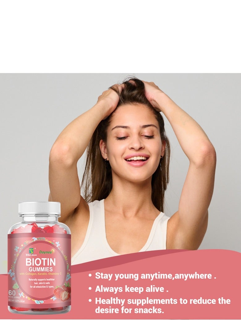 ديني علكات البيوتين مع فيتامينات الكولاجين والكيراتين، تدعم بشكل طبيعي الشعر والبشرة والأظافر الأكثر صحة، مكمل غذائي لدعم الصحة 60 علكة - Image 3