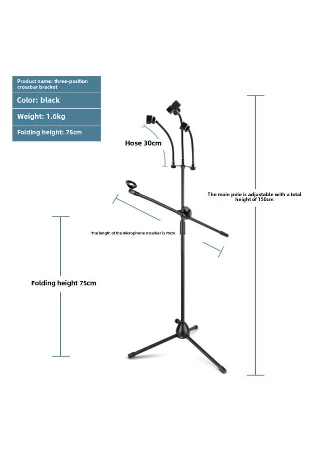 Neutral Direct Microphone Stand Mobile Phone Live Microphone Stand Stage Floor Vertical Crossbar Tripod - Image 1