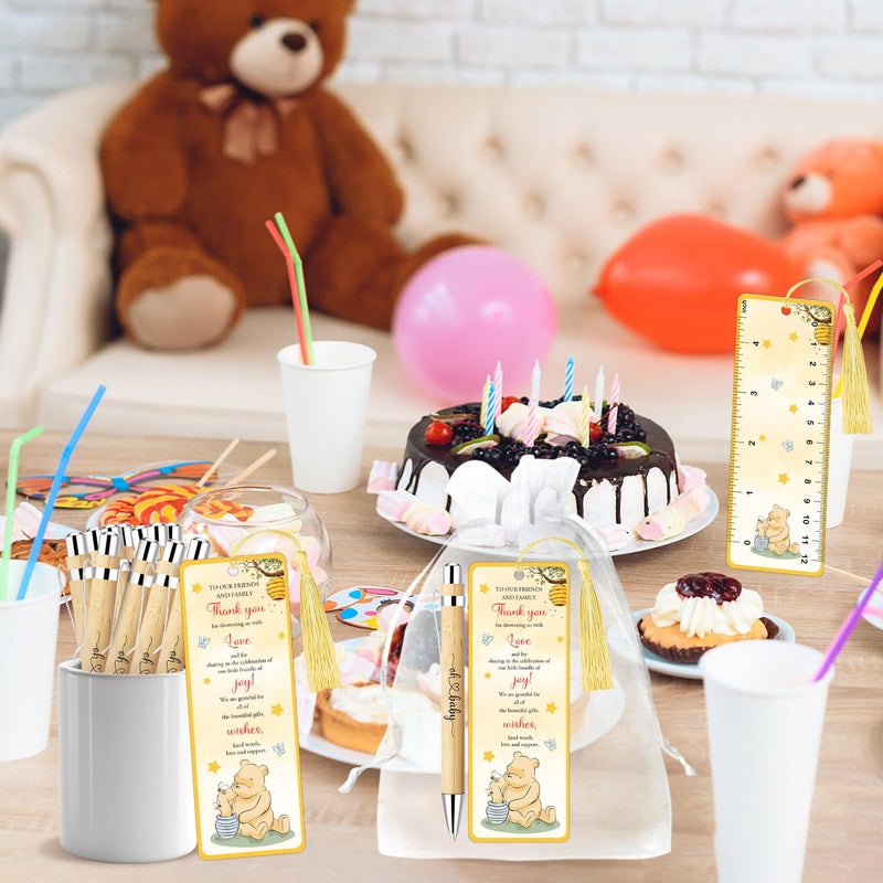 Xendelow 90 Pcs Winnie Baby Shower Favors, Winnie Gender Reveal Decoration, Includes 30 Baby Shower Ballpoint Pens 30 The Pooh Thank You Bookmarks 30 Organza Bags for The Pooh Babies Gifts Guest Prizes - Image 4