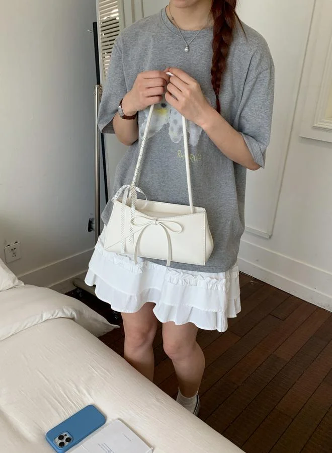 Take Two White Bow Shoulder Bag