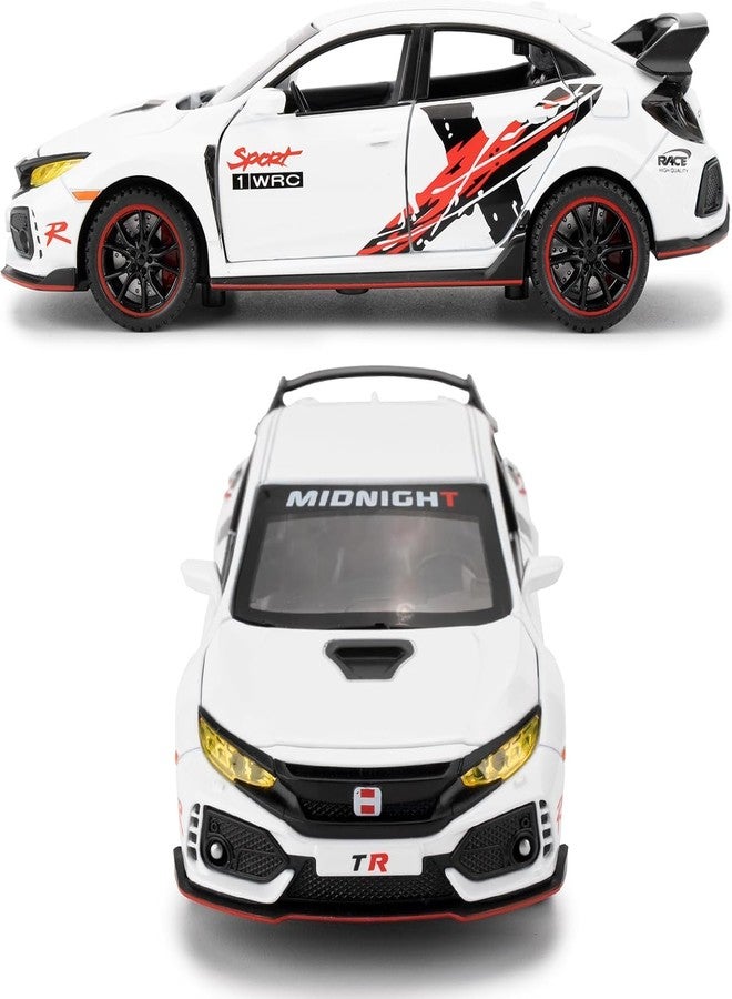 PEZYOX 1:32 Civic Type R Toy Car Metal Diecast Pull Back with Sound Light & Openable Doors Kids Gifts Collectible Car Model Durable Toy for Boys & Girls (White) - Image 5