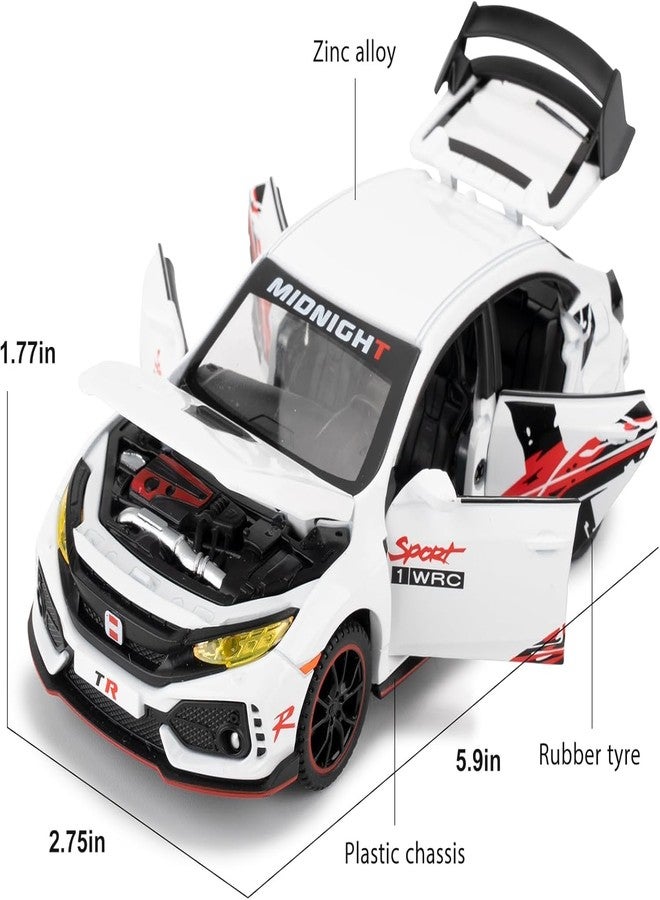 PEZYOX 1:32 Civic Type R Toy Car Metal Diecast Pull Back with Sound Light & Openable Doors Kids Gifts Collectible Car Model Durable Toy for Boys & Girls (White) - Image 2