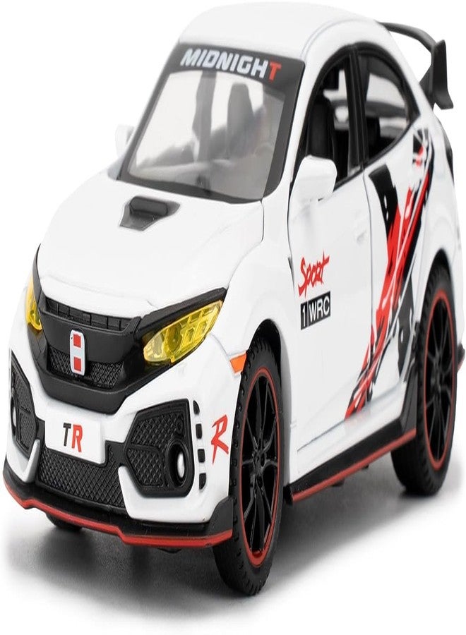 PEZYOX 1:32 Civic Type R Toy Car Metal Diecast Pull Back with Sound Light & Openable Doors Kids Gifts Collectible Car Model Durable Toy for Boys & Girls (White) - Image 1
