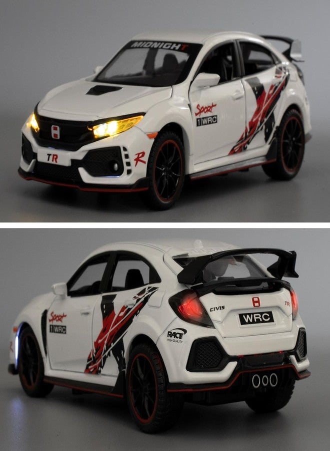 PEZYOX 1:32 Civic Type R Toy Car Metal Diecast Pull Back with Sound Light & Openable Doors Kids Gifts Collectible Car Model Durable Toy for Boys & Girls (White) - Image 4