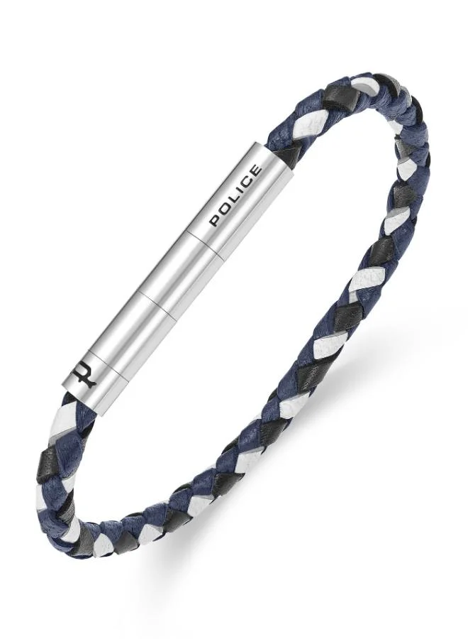 Police Fuze Silver Stainless Steel Multicolour Leather Bracelet for Men
