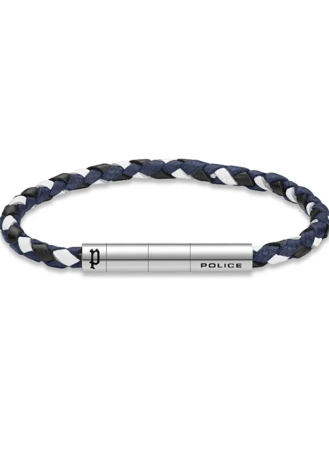 Police Fuze Silver Stainless Steel Multicolour Leather Bracelet for Men