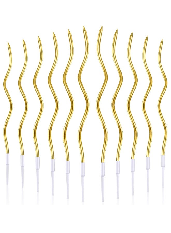 12 Pcs Birthday Candles Spiral Metallic Cupcake Thin Long Cake Candles with Holders for Birthday Wedding Party(Gold) - Image 1