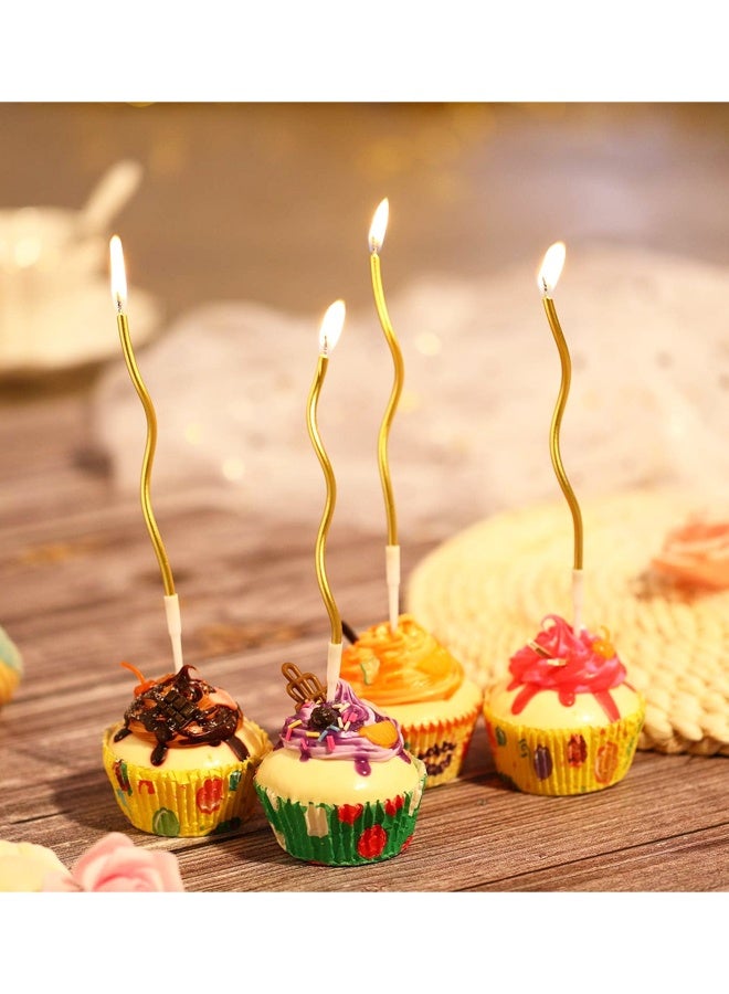 12 Pcs Birthday Candles Spiral Metallic Cupcake Thin Long Cake Candles with Holders for Birthday Wedding Party(Gold) - Image 5