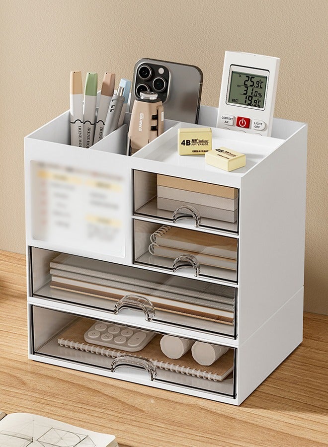 DUNISO Pen Organizer with 4 Drawers, Multi-Functional Pencil Holder Storage Box for Desk, Desk Organizers and Accessories with 4 Compartments, Plastic Makeup Organizer for Office Supplies, Home, School - Image 1