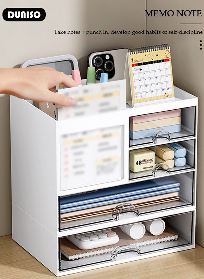 DUNISO Pen Organizer with 4 Drawers, Multi-Functional Pencil Holder Storage Box for Desk, Desk Organizers and Accessories with 4 Compartments, Plastic Makeup Organizer for Office Supplies, Home, School - Image 5