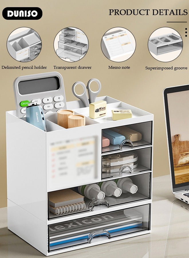 DUNISO Pen Organizer with 4 Drawers, Multi-Functional Pencil Holder Storage Box for Desk, Desk Organizers and Accessories with 4 Compartments, Plastic Makeup Organizer for Office Supplies, Home, School - Image 3