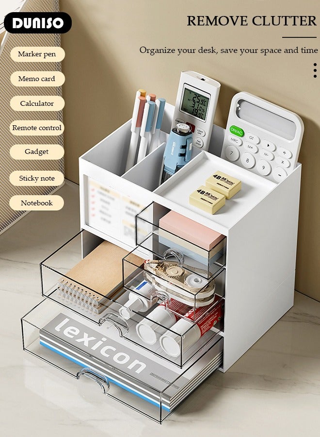 DUNISO Pen Organizer with 4 Drawers, Multi-Functional Pencil Holder Storage Box for Desk, Desk Organizers and Accessories with 4 Compartments, Plastic Makeup Organizer for Office Supplies, Home, School - Image 4