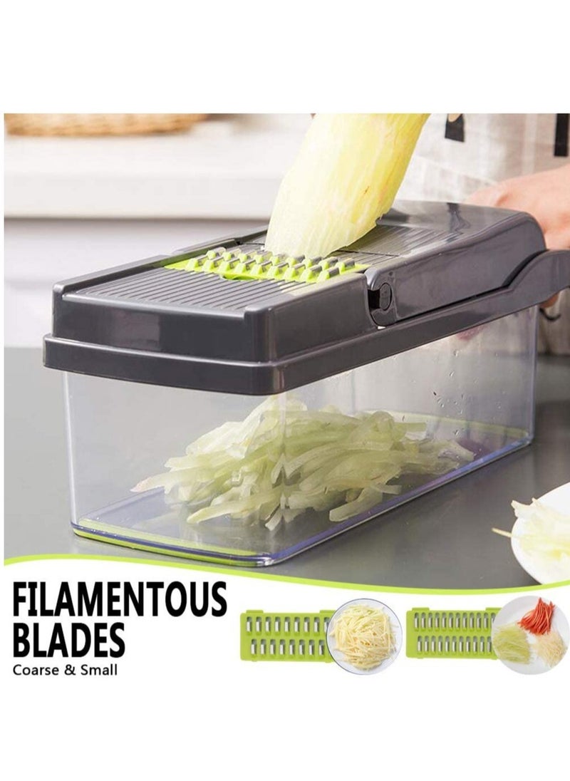 ELTRAZONE - Vegetable Chopper Mandoline Slicer Cutter Chopper and Grater 11 in 1 Interchangeable Blades with Colander Basket and Container - Image 1