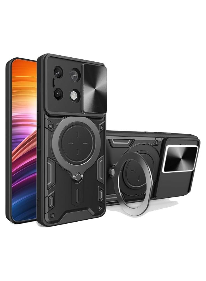 جراب Armor لهاتف Xiaomi Redmi Note 13 Pro 5G (ليس 4G)، غطاء هاتف انزلاقي بعدسات مع دعامة ملفوفة مغناطيسية لهاتف Xiaomi Redmi Note 13 Pro 5G - أسود - Image 1